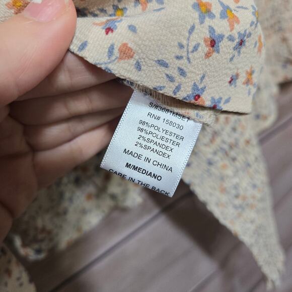 Love Tree Tan Beige Floral Cottagecore Smocked Crop Top Skirt Set Size Medium - Picture 7 of 15